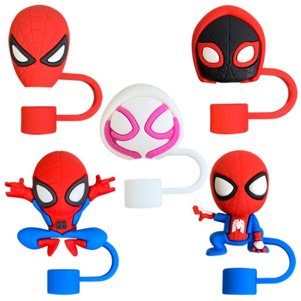 5 Pcs Spiderman Straw Toppers Set