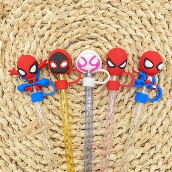 5 Pcs Spiderman Straw Toppers Set