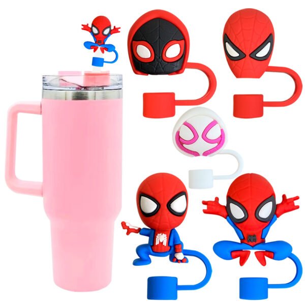 5 Pcs Spiderman Straw Toppers Set
