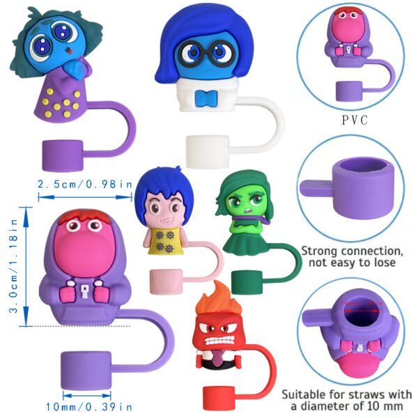 6 Pcs movie Inside Out Straw Toppers Set